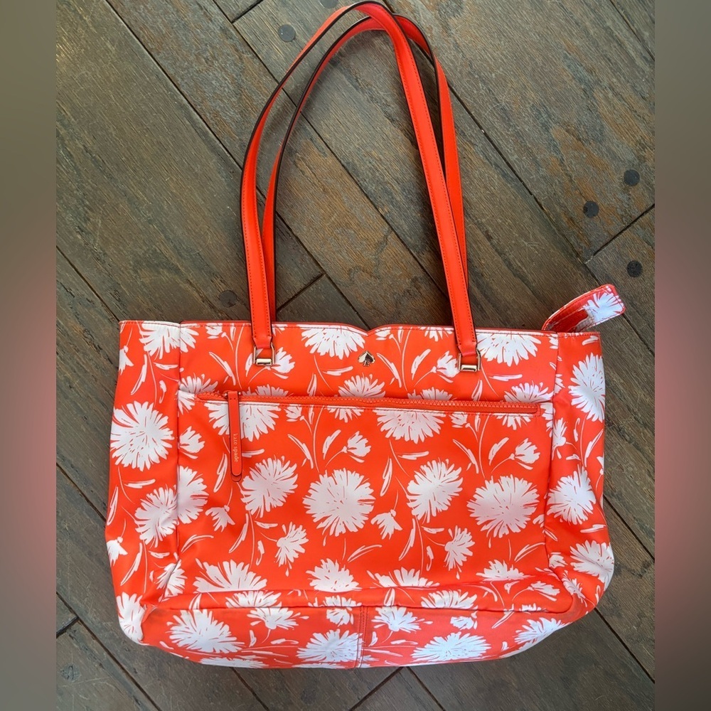 Kate Spade New York Jae Floral Wild Blossom Orange Large Tote Bag NWOT